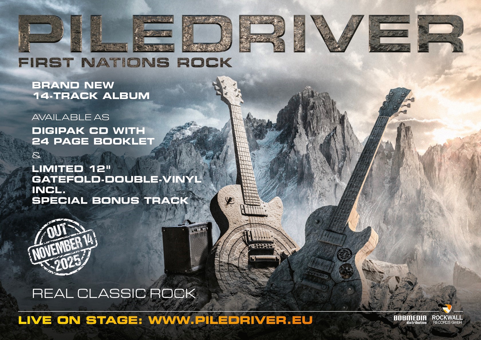 Out November 14th 2025 - the brand new PILEDRIVER-album "FIRST NATIONS ROCK" - 12" Gatefold-Double-Vinyl incl. Bonus-Track & double-sided poster! – Bild 3